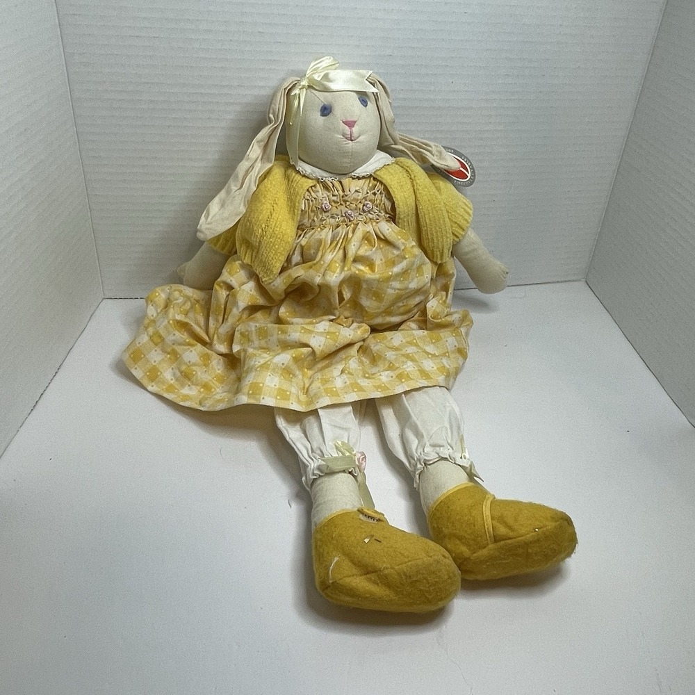 Bunny Rabbit White Plush Wired Ears Jointed Granny Country Dress & Sweater 18 IN